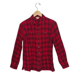 Duluth Trading Co Womens Red Long Sleeve Flannel Button Up Plaid Shirt Size XS